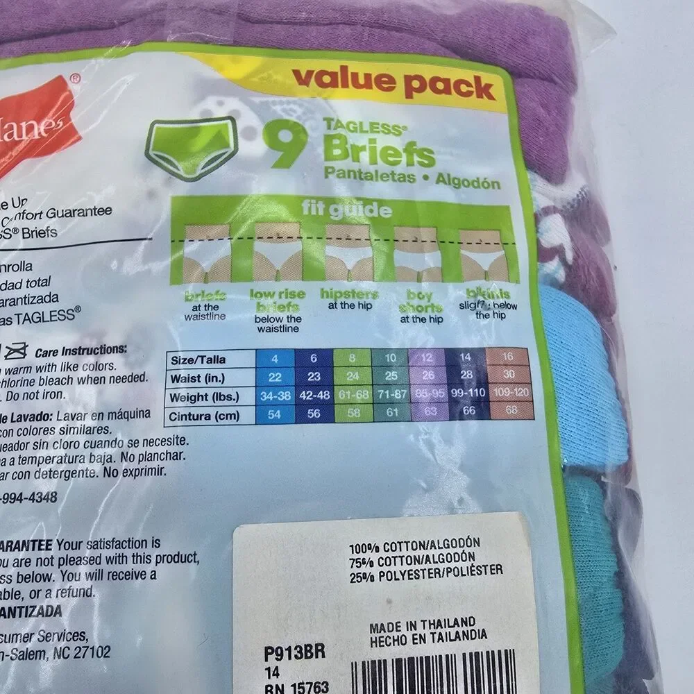 Hanes Ultimate Girls Size 14 Pink Cotton Tagless Comfy Hipsters Underwear 5 Pack